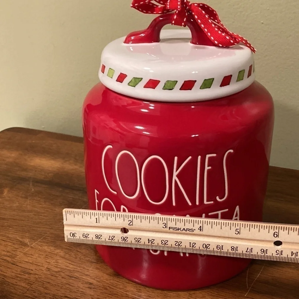 NEW Rae Dunn  COOKIES FOR SANTA LARGE RED CHUBBY CANISTER WITH DIMPLES